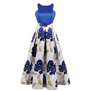 NEW Floral Blue and White Skirt Event Summer Dress Evening Gown